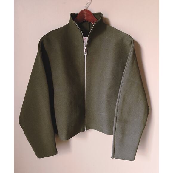 NEW Zara Knit Jacket Size M Green $89 Full Zip Bomber - Picture 3 of 8